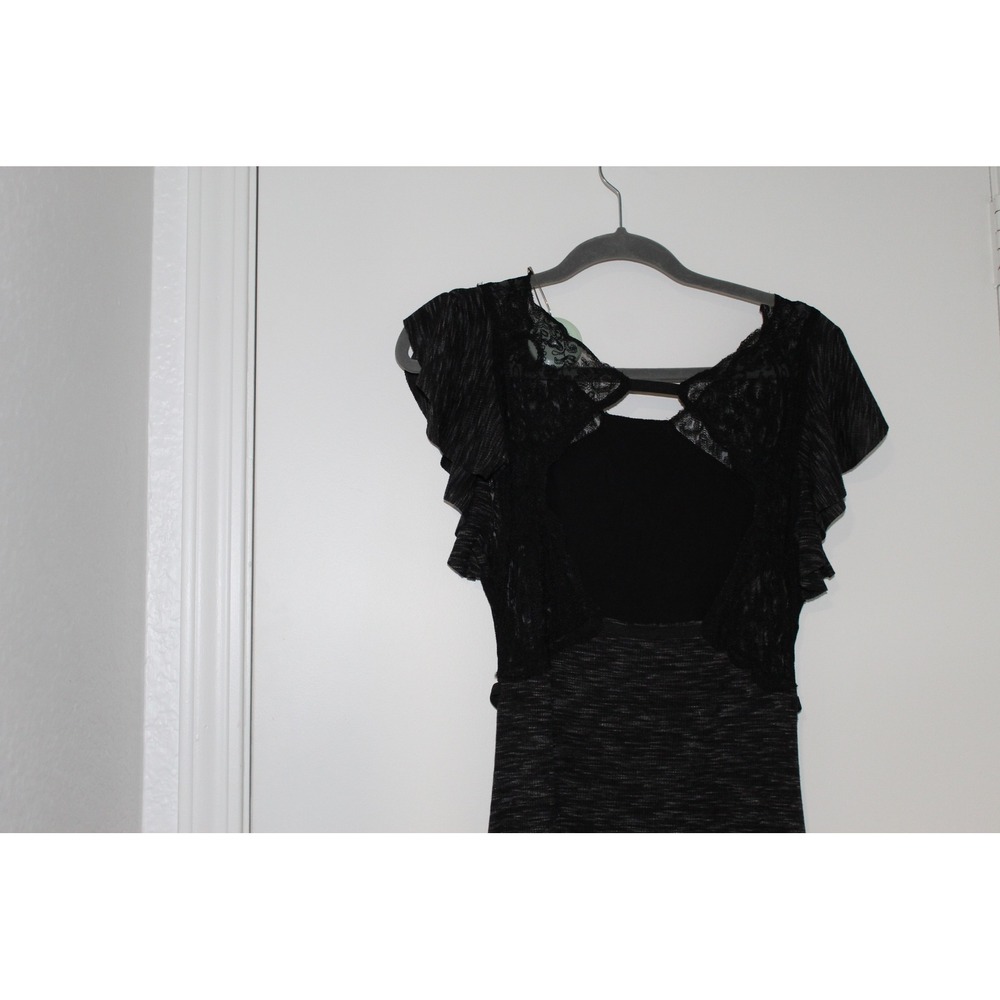Free People Black Space Dye Lace Open Back Ruffle Maxi Women Dress Boho size S - Picture 7 of 12